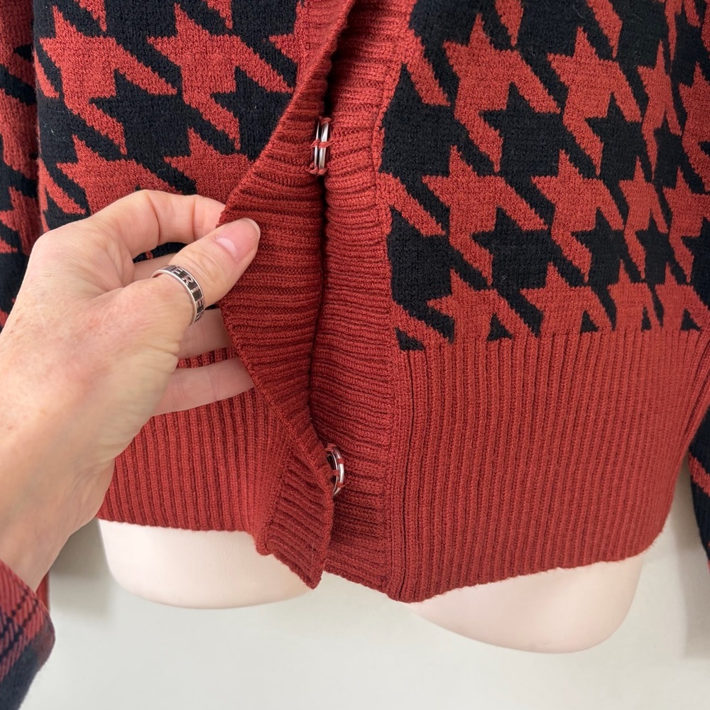 PHILOSOPHY Houndstooth Cardigan Sweater MEDIUM NWT! ($58.00) Terracotta - Picture 5 of 8
